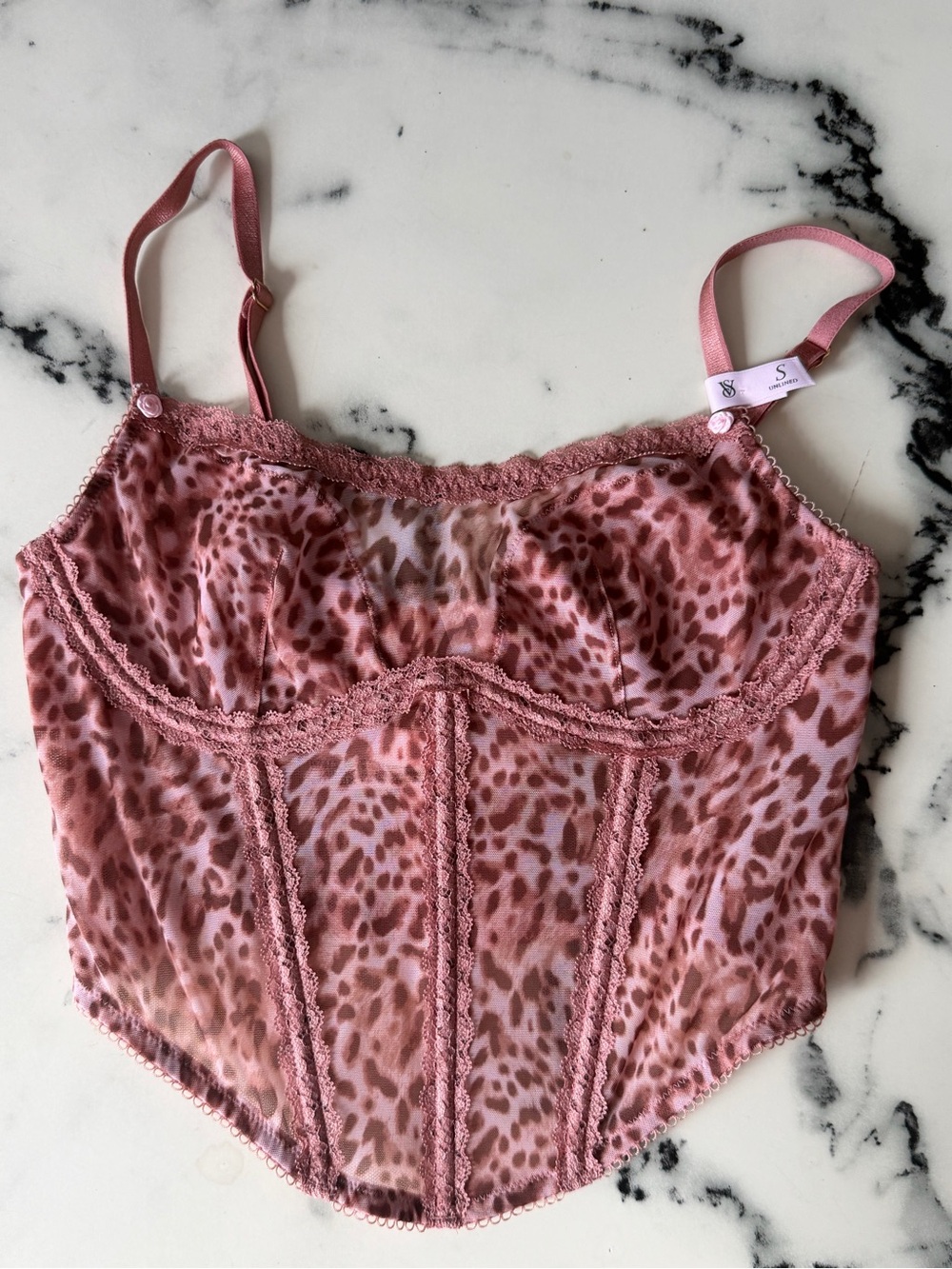 Victoria's Secret Pink Leopard Lace Bustier Chemise